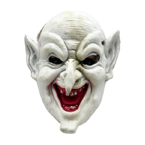 Halloween Old Witch Mask White – Full Face Costume with Pointed Nose & Wrinkled Texture for Party Cosplay (White)