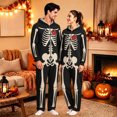 thumbnail image 1 of Halloween Onesie Adult Bone Skeleton Hooded Long Sleeve Matching Pajamas for Couples Soft Plush Loose Fit One Piece Jumpsuits Loungewear Sleepwear Outfit for Halloween Party, 1 of 6