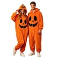 thumbnail image 1 of Halloween Onesie Adult Pumpkin Halloween Pjs Women Men Long Sleeve Hooded Loungewear Flannel Casual Loose Fit Oversized Jumpsuit Fall Winter Cozy Party Wear, 1 of 5