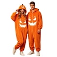 thumbnail image 1 of Halloween Onesie Adult Pumpkin Hooded Pajamas for Women Men Hooded Long Sleeve Flannel Loungewear Casual Loose Fit Oversized Jumpsuit Sleepwear Outfit for Halloween Party, 1 of 5
