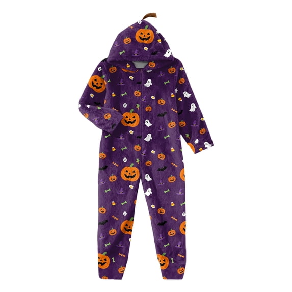 Halloween Onesie Pajama for Kids Gilrs Size 7-8 Cozy Novelty Fall Pumpkin Ghost Hooded Full Zip Jumpsuits Festival Party Big Sister Outfit Halloween Dress Up Romper Orange 9-10 Years