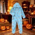 thumbnail image 1 of Halloween Onesie Pajama for Kids Gilrs Size 7-8 Fall Funny Cozy Pumpkin Ghost Hooded Flannel Jumpsuits Autumn Holiday Trendy Y2k Halloween Dress Up Romper Blue 5-6 Years, 1 of 4