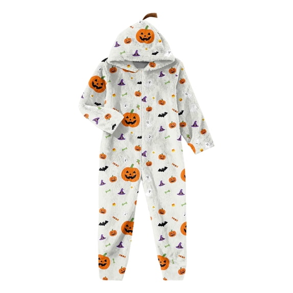 Halloween Onesie Pajama for Kids Gilrs Size 8-10 Cozy Novelty Fall Pumpkin Ghost Hooded Full Zip Jumpsuits Autumn Holiday Clothes for Teen Girls Jumpsuit for Outfit Gray 2-3 Years