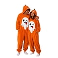 thumbnail image 1 of Halloween Onesie, Pumpkin Jack O Hooded Costumes Adult Plush Halloween Pajama|Polar Fleece Jack-O Casual Costume Y2k Trendy Funny Streetwear Fall Winter Warmth Jumpsuit Vacation Loungewear, XL, 1 of 7