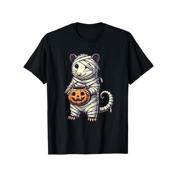 Halloween Opossum Graphic Tee T Shirt Top Mummy Pumpkin Trick Or Treat Design Short Sleeve Black S-5XL