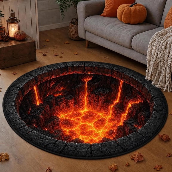 Halloween Optical Illusion Rug, 3D Halloween Rug,Halloweens Quilted Round Rugs 3D Illusion, Soft & Durable Fabric Non-Slip Modern Home Decor,Non-Slip Soft Fabric