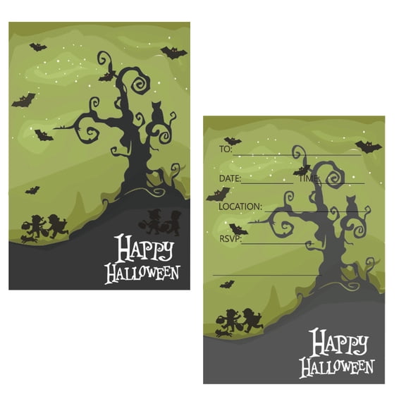 Halloween Or Costume Party Invitations 10 Black Tree Double Sided Fill In Cards Kids Or Teens Halloween Party Favor & Supplies