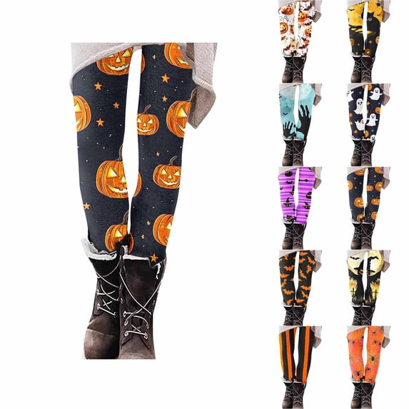 Halloween Orange Bat Print Women Stretch Leggings Soft Polyester Spandex Yoga Elastic Slim Casual Daily Party Costume Pants