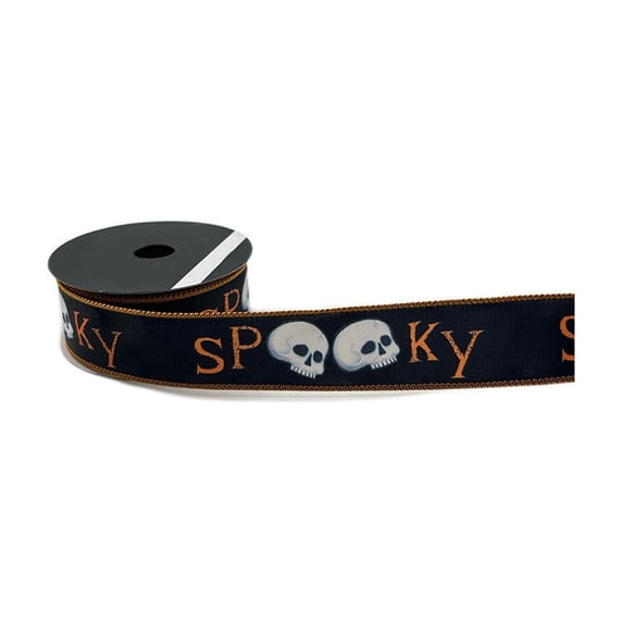 Halloween Orange Black Plaid & Skull Cat Pattern Polyester Ribbon, Flexible Wired Decorative Fabric Ribbon, Multipurpose Holiday Ribbon For Gift Wreath Gift Box Wrapping Party Home Decor