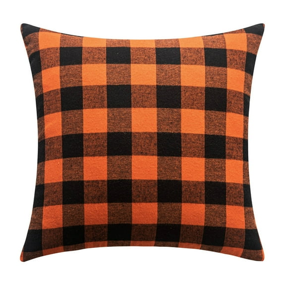 Halloween Orange and Black Plaids Decorative Throw Pillow Covers Fall Farmhouse Classic Retro Rustic Square Cushion Cases Home Decor for Sofa Couch Patio Outdoor 17.7x17.7 Inches