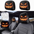 thumbnail image 1 of Halloween Orange Evil Jack‑O‑Lantern Car Headrest Covers, 2‑Pack Spooky Sinister Pumpkin Demon Face Print Vehicle Seat Head Rest Protector for Car Interior Halloween Decor, 1 of 5
