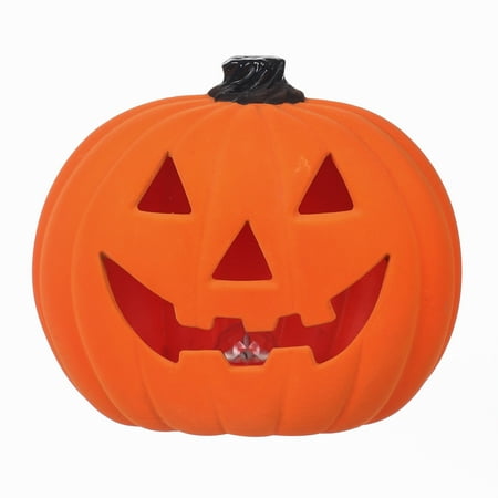 Halloween Orange Flocked Battery-Operated Light-up Jack-o’-Lantern Decoration,15 in, by Way To Celebrate