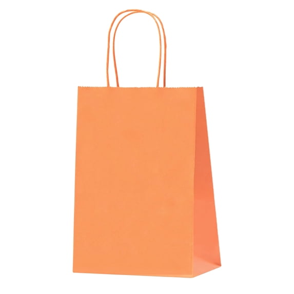 Halloween Gift Bags with Handle, Orange Kraft Paper Bags, 12 pack Small for Trick or Treat, Fall and Thanksgiving