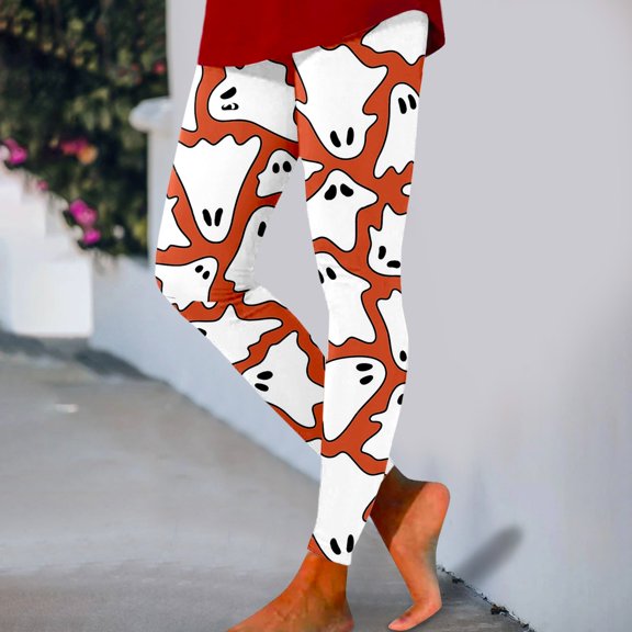Halloween Orange High Waisted Leggings for Women Milk Silk Grinding High Waisted Tummy Control Yoga Pants for Workout Gym Black Leggings Plus Size Dance S