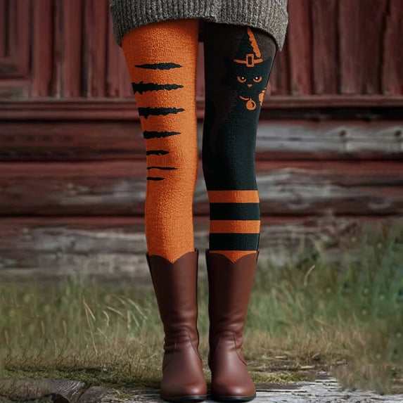 Halloween Orange High Waisted Leggings for Women knit Soft High Waisted Tummy Control Workout Yoga Pants S