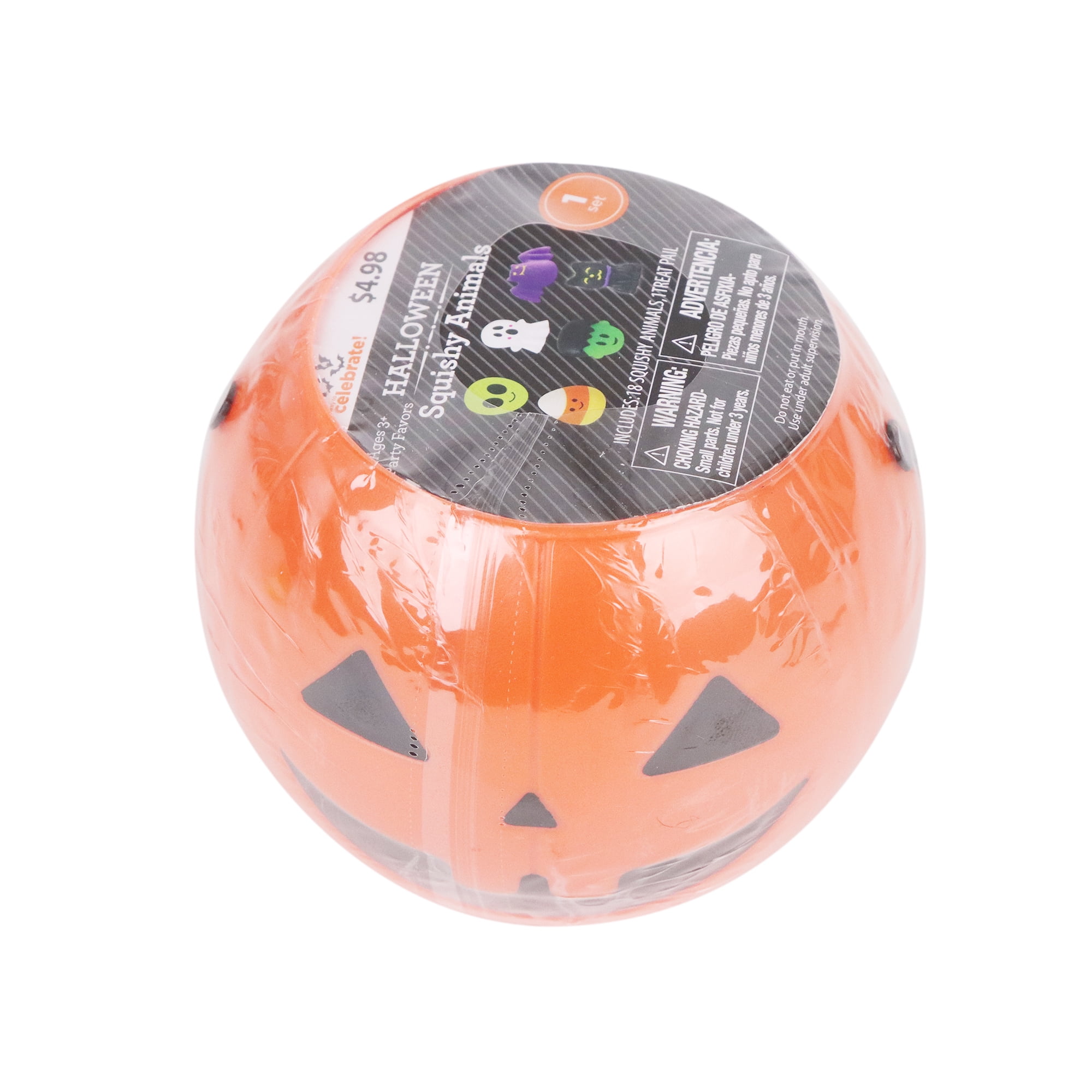 Halloween Orange Jack-o'-Lantern Treat Pail with 18 Squishy Toys, by Way To Celebrate - Walmart.com