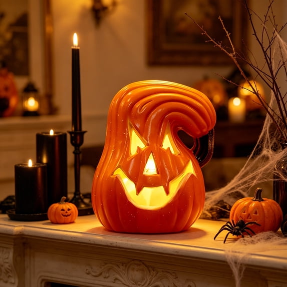 Halloween Orange Light Up Jack O Lantern Table Decor Ornament with Gift Box Packaging, Battery Operated, 5.9in Tall 4.3in Wide Pumpkin Lamp for Halloween Pumpkins Decor Party Favor Gifts