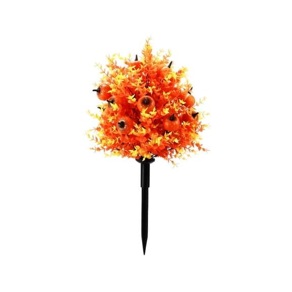 Halloween Orange Maple Pumpkin Light Up Yard Stake Tree, Warm LED Artificial Fall Floral Bush Spike Outdoor Lawn Garden Decor