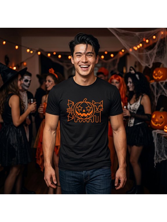 Halloween Orange Pumpkin Cat Jack Lantern Minimalist Holiday T-Shirt, Size S-5XL