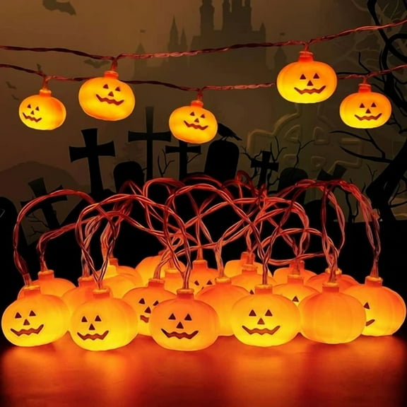 Halloween Orange Pumpkin Led String Lights, 20 Count Holiday Lights 8 Modes Cute