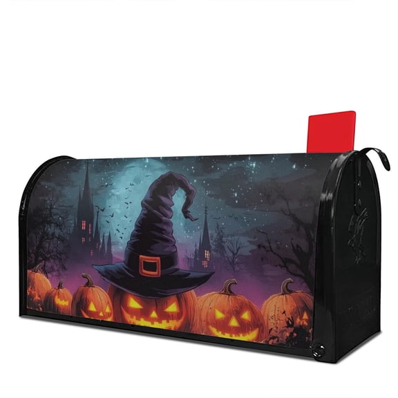 Halloween Orange Pumpkin Witch Bat Spooky Mailbox Covers,Magnetic 18x21 Inch Mailboxwrap Waterproof Durable Fall Welcome MailBoxcovers for Rustic Farmhouse Home Decor