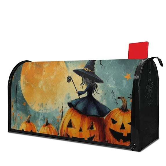 Halloween Orange Pumpkin Witch Bat Spooky Mailbox Covers,Magnetic 21x25.5 Inch Mailbox Wrap Water Proof Reusable Fall Welcome Box Wraps for Garden Outdoor Decor