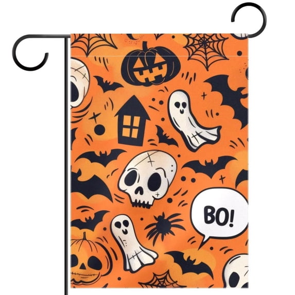 Halloween Orange Pumpkins Skulls Bats Spiders Ghosts Double Sided Garden Flag Decorative Weather Resistant Yard Flag, Large DIY Vertical Flag for Farmhouse Patio Lawn, 28x40 Inch