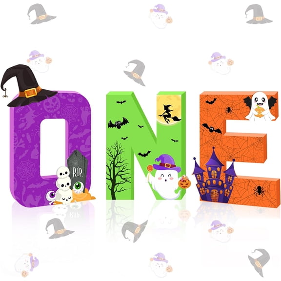 Halloween Orange Purple Green One Letter Sign, Large Number One Cake Smash Photo Props, Freestanding Paper Mache One Table Centerpieces for Boys 1st Birthday Party Supplies
