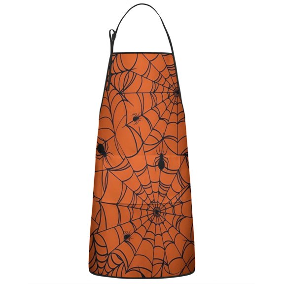 Halloween Orange Spider Web Pattern Apron-Garden Aprons for Women with Pockets-Cotton Linen Waterproof Kitchen Cooking Gardening Aprons Adjustable for Kitchen,Cooking,BBQ and Salon 33"x27"