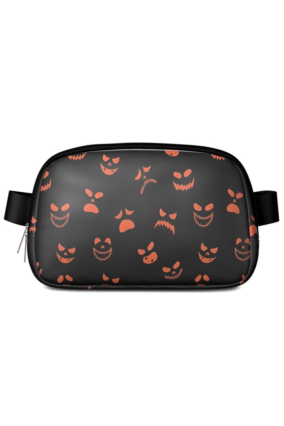 Halloween Orange Spooky Faces Cute Fanny Packs for Women,Travel Waterproof Crossbody Fanny Bags Waist Purse for Women Anti Theft Adjustable Strap for Running Travel Cycling