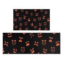 Halloween Orange Spooky Faces Kitchen Rugs Sets Of 2,Anti Fatigue Kitchen Mat Rugs Non Slip Washable,Decorative Kitchen Floor Mats for Kitchen,Sink,Laundry,17"x30" 17"x47"