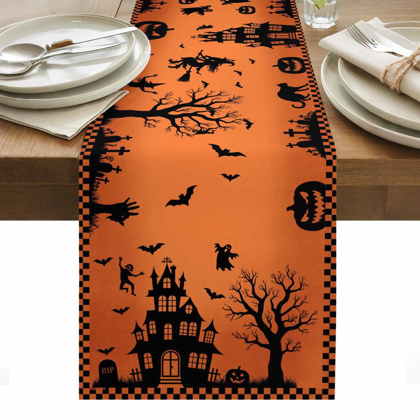 Halloween Orange Table Runner - 108 Inch Long, Kitchen Dining Table ...
