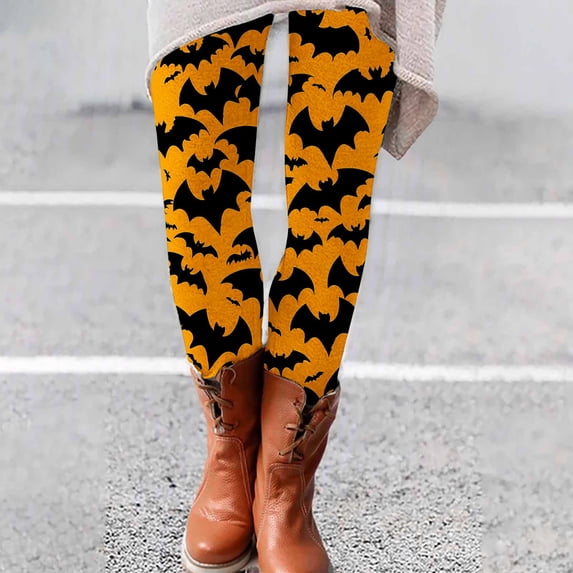 Halloween Orange Workout Leggings Womens Polyester,Spandex Full Length, Capri Length and Biker Shorts - Available in Plus Size S