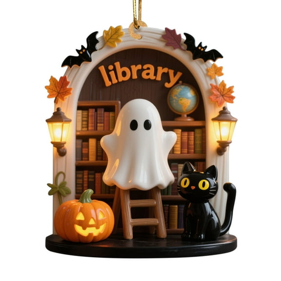 Halloween Ornament Cute Spooky Ghost Pumpkin & Black Cat Acrylic Hanging Decoration for Halloween Tree, Gift for Cat Lovers Family