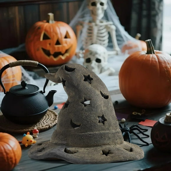 Halloween Ornament Imitation Terracotta Witch Hat Terracotta Ornaments – Resin Fall Decorations for Dining Table, Autumn Centerpiece Trio, Halloween Indoor Accent Lighting