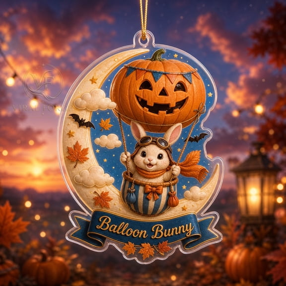 Halloween Ornament Pumpkin Balloon Bunny Acrylic Tree Hanging for Rabbit Lovers