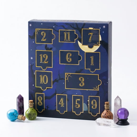 Halloween Ornaments Set for Advent Calendar, Miniature Props Including Pumpkin, Potion Bottle, Cauldron, Crystal Ball, and Wizard Hat, Holiday Decorations and Displays