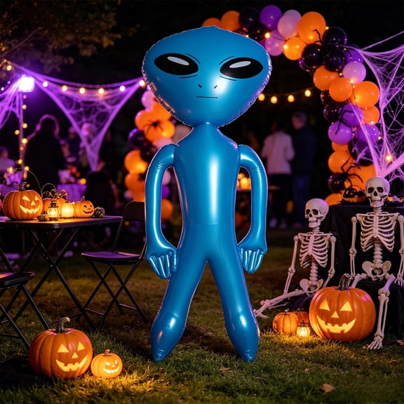 Halloween Outdoor Alien Inflatable Decor, Quick Inflate Deflate Wind Resistant Reusable Eye Catching Yard ornament, Spooky Lawn Focal Piece for Front Yard Halloween Trick or Treat Display
