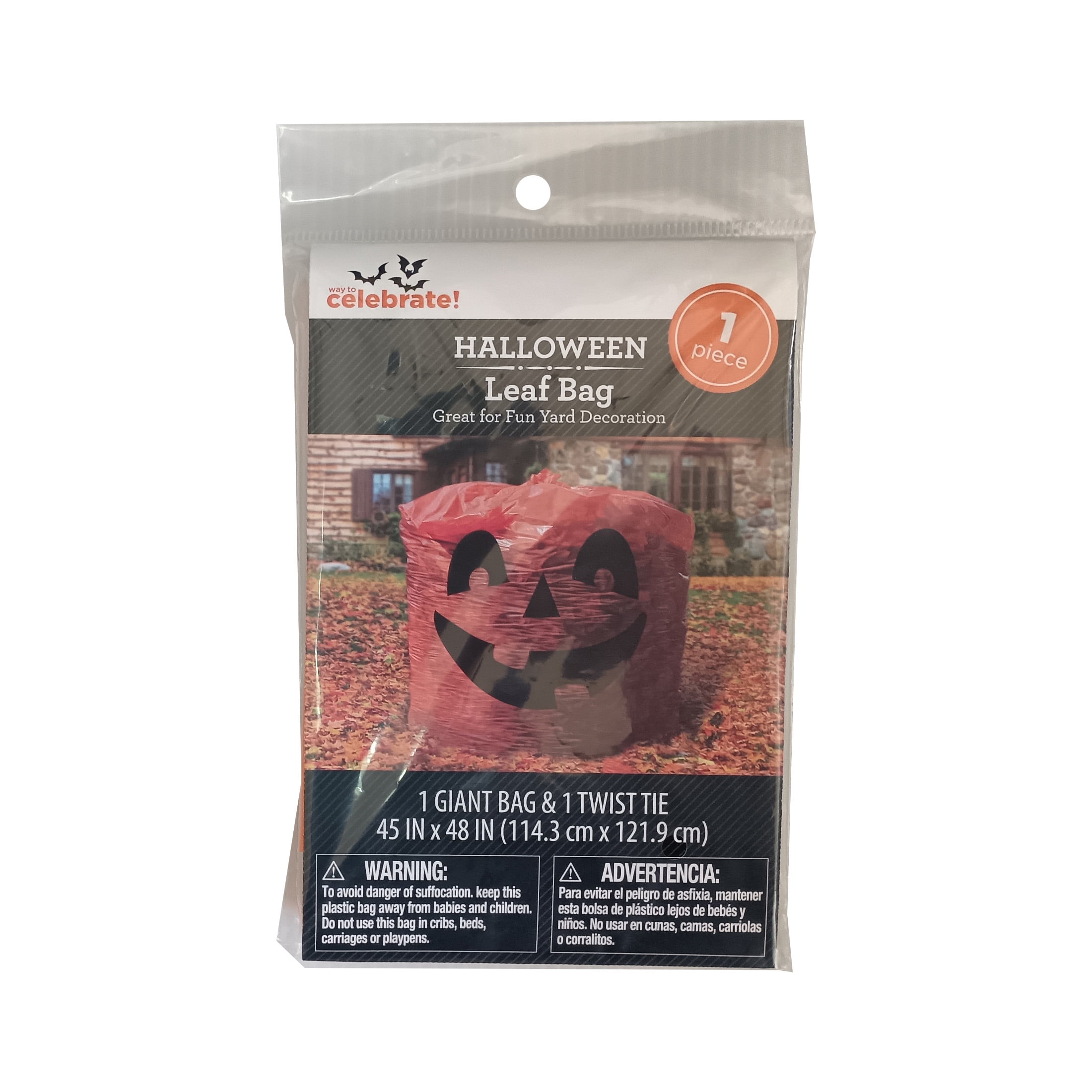 Halloween Outdoor Decor 45*48in Orange Giant Leaf Bag, Way to Celebrate