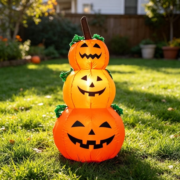 Halloween Outdoor Decorations, Halloween Decor, Inflatable 3Pcs Pumpkin Ghost Set With Built-In Blower, 47in for Yard Garden pathway Porch, Weather-Resistant Spooky Accent