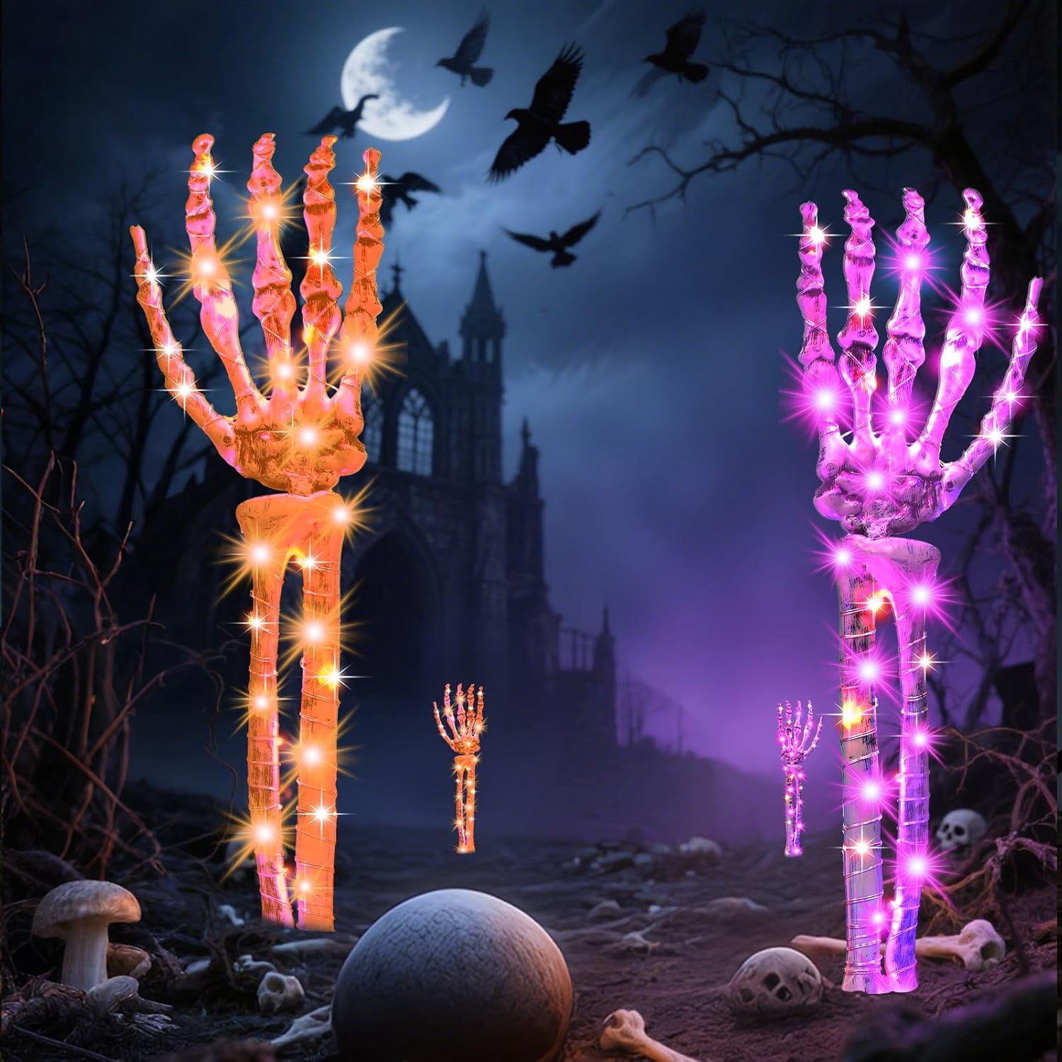 Halloween Outdoor Decorations - Lighted Skeleton Arm Stakes with 8
