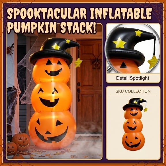 Halloween Outdoor Decorations, Pumpkin Decor Outdoor, Inflatable Halloween Pumpkins, Halloween Lawn Decorations, 26X53 Inch Waterproof Inflatable Stacked Jack O Lantern Pumpkin