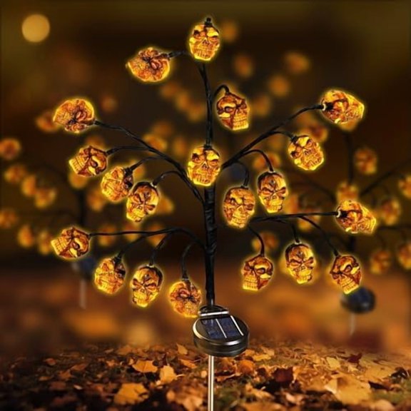 Halloween Outdoor Decorations Solar Lights - 8 Modes | 20 LED Skull Lights for Outside Halloween Decor, Skeleton Skull Lighting Stake for Garden, , Yard, Lawn, Proch, Pathway Decorations