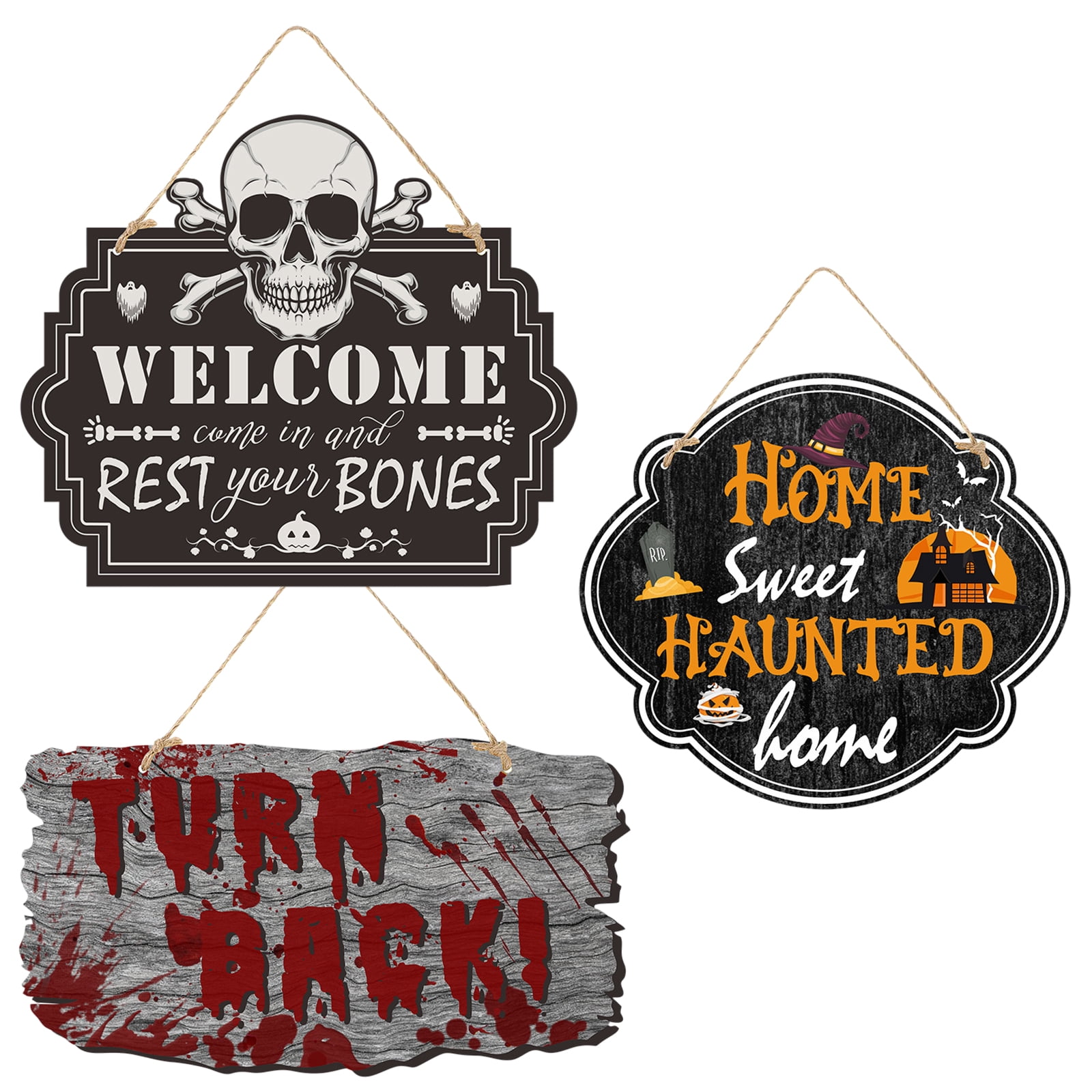 Halloween Outdoor Decorations - Wooden Warning Signs;Bloody Hanging ...