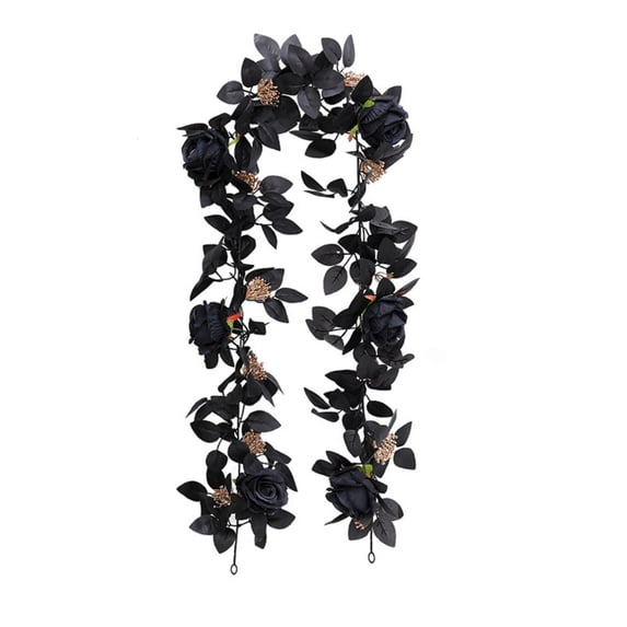 Halloween Outdoor Hanging Decorations 69 Inch Black Garland Halloween Artificial Black Rose Leaves Hanging Garland Spooky Halloween Decor for Home Party 1 Pack