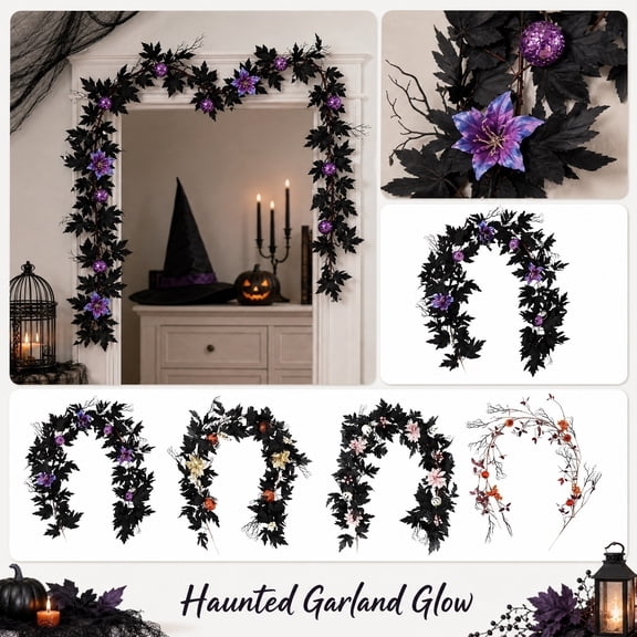Halloween Outdoor Hanging Decorations, 69 Inch Halloween Artificial Maple Leaf Pumpkin Vine Garland, for Halloween Home Entryway, Mantel and Wall Spaces, Create Spooky Festive