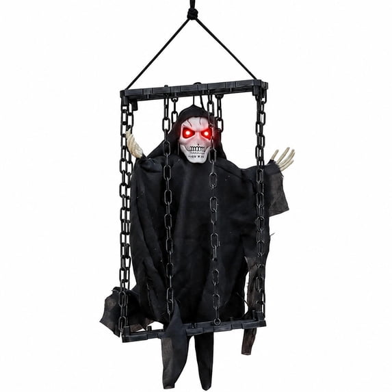 Halloween Outdoor Hanging Decorations Animated Caged Reaper Spooky Halloween Decorations for Haunted Houses Parties Indoor Outdoor Use