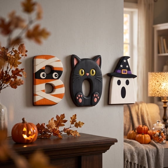 Halloween Outdoor Hanging Decorations Cute Ghost Witch Hat Wooden Hanging Decor for Indoor Home Party Porch Wall Spooky Holiday Decoration 1 Pack