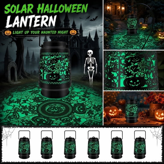 Halloween Outdoor Hanging Decorations, Solar Hanging Light Outdoor Waterproof, Vivid Fluorescent Green Pumpkin Bat Pattern Projection, Halloween Yard Decorations for Lawn Patio