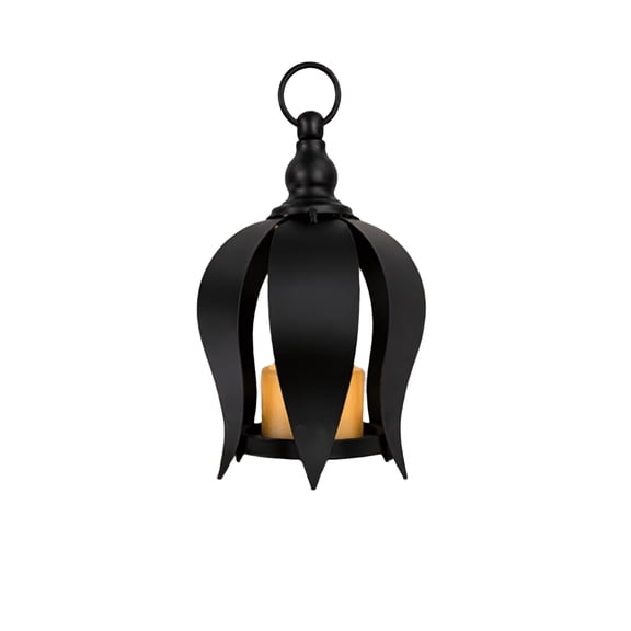 Halloween Outdoor Hanging Lantern Black Metal Flower Shape 10 Inch, Outdoor Lighting for Patio with Waterproof Feature, Decorative Candle Holders for Halloween Night
